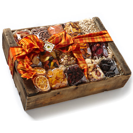 Simple Orchards Merry Christmas and Happy New Year Gift Basket Tower, with Dried Fruits & Nuts Gourmet Cravings Indulgence - 6 Tier Food Basket Gift